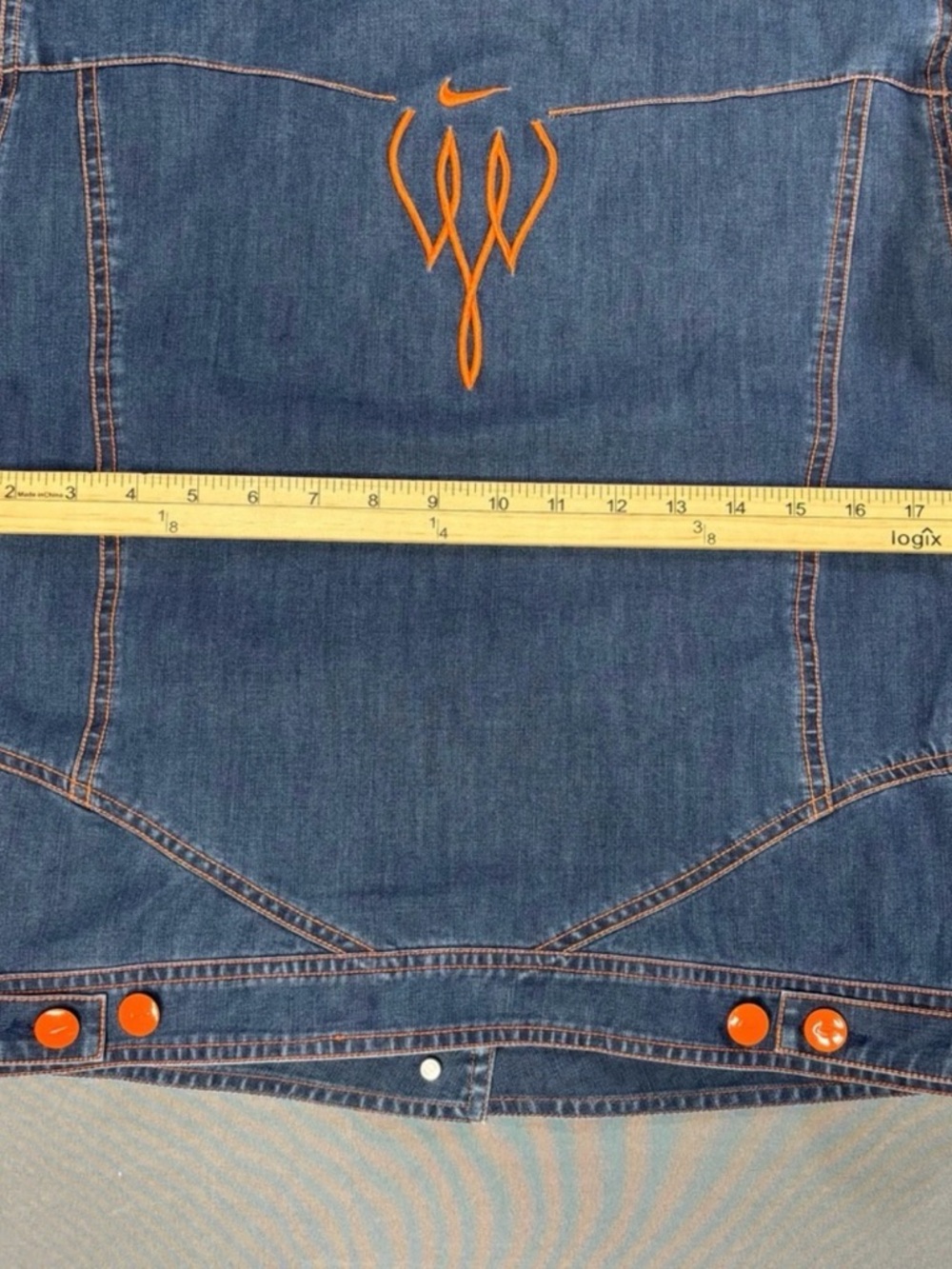 Vintage Nike Blue Denim Jacket with Orange Accents - Picture 9 of 10
